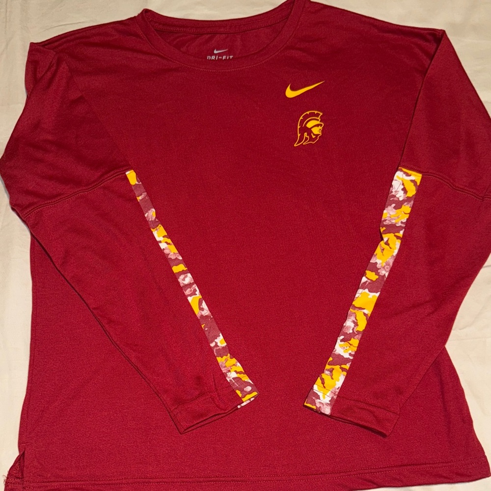 Nike USC Trojans Maroon Long Sleeve Shirt with Yellow Details